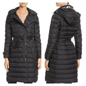 Burberry Black Quilted Down Belted Trench Puffer Coat
